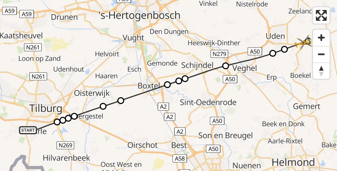 Vluchtroute Traumahelikopter Goirle - Volkel, 26 juni 2026, 10:09