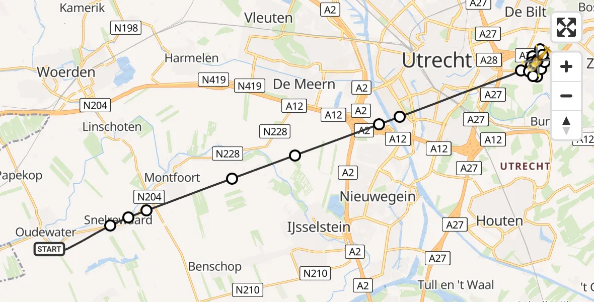 Vluchtroute Traumahelikopter Oudewater - De Bilt, 26 juni 2026, 10:44