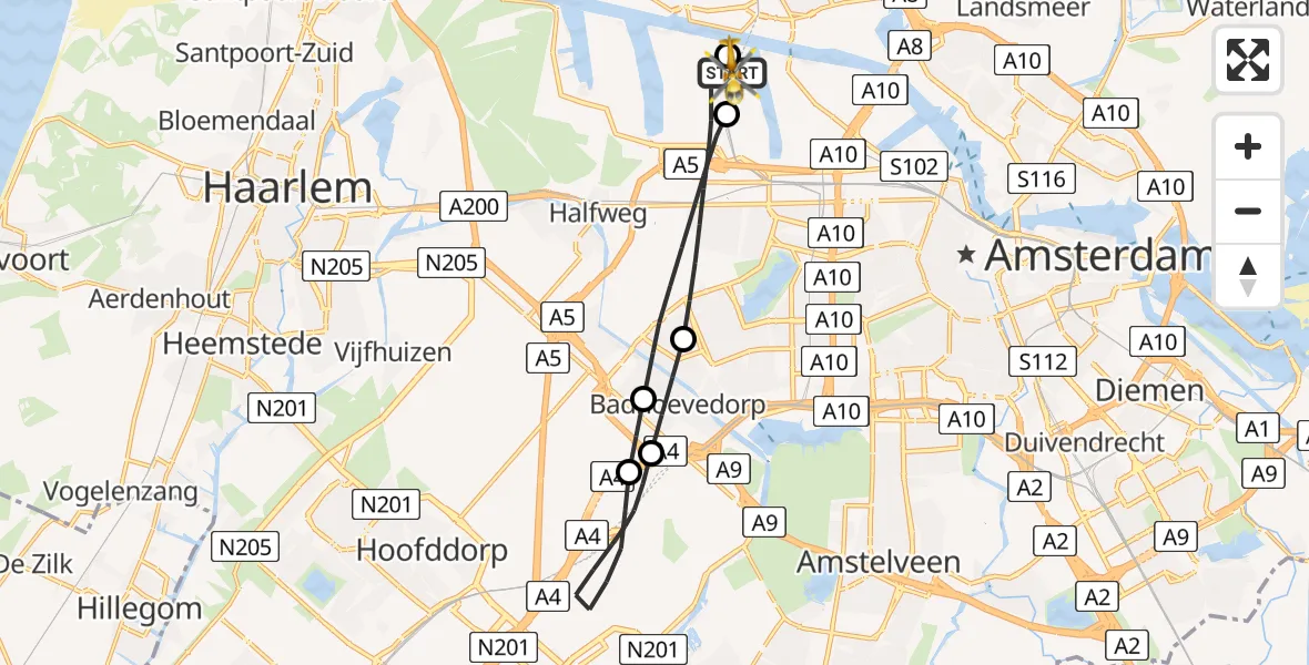 Vluchtroute Traumahelikopter Amsterdam Heliport - Amsterdam Heliport, 26 juni 2026, 10:54