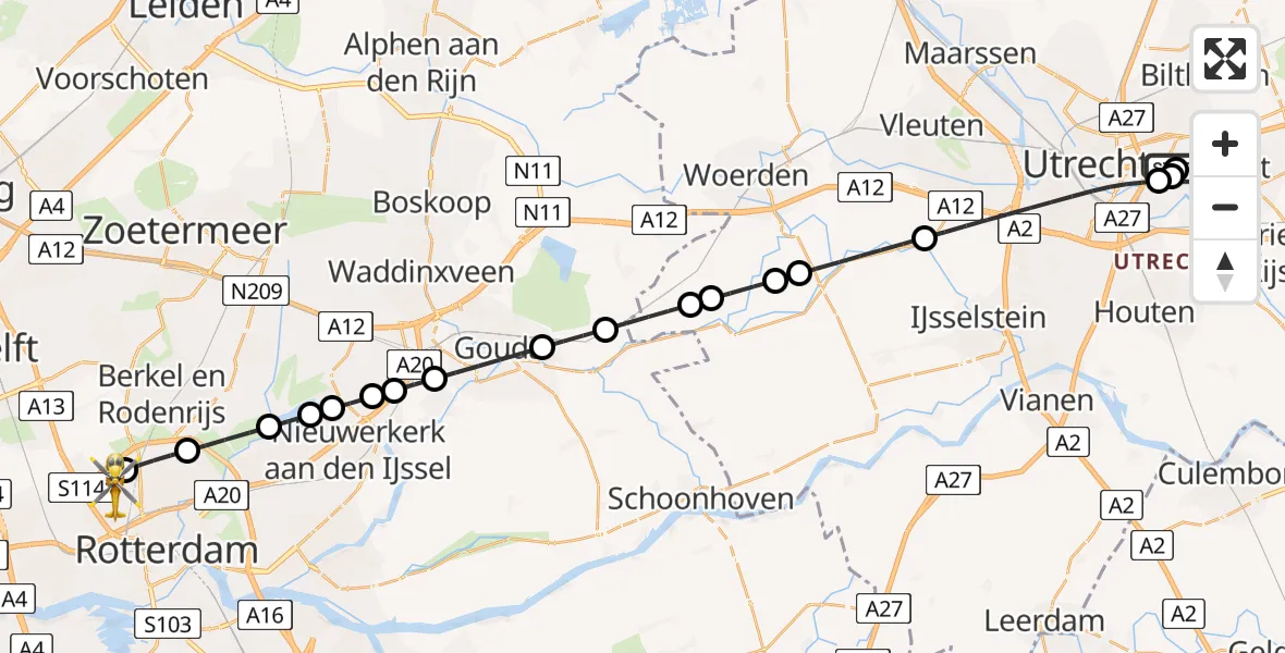 Vluchtroute Traumahelikopter Universitair Medisch Centrum Utrecht - Rotterdam The Hague Airport, 26 juni 2026, 11:22
