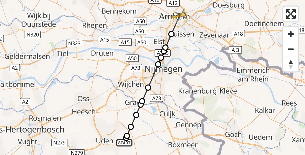 Vluchtroute Traumahelikopter Vliegbasis Volkel - Arnhem, 26 juni 2026, 11:51