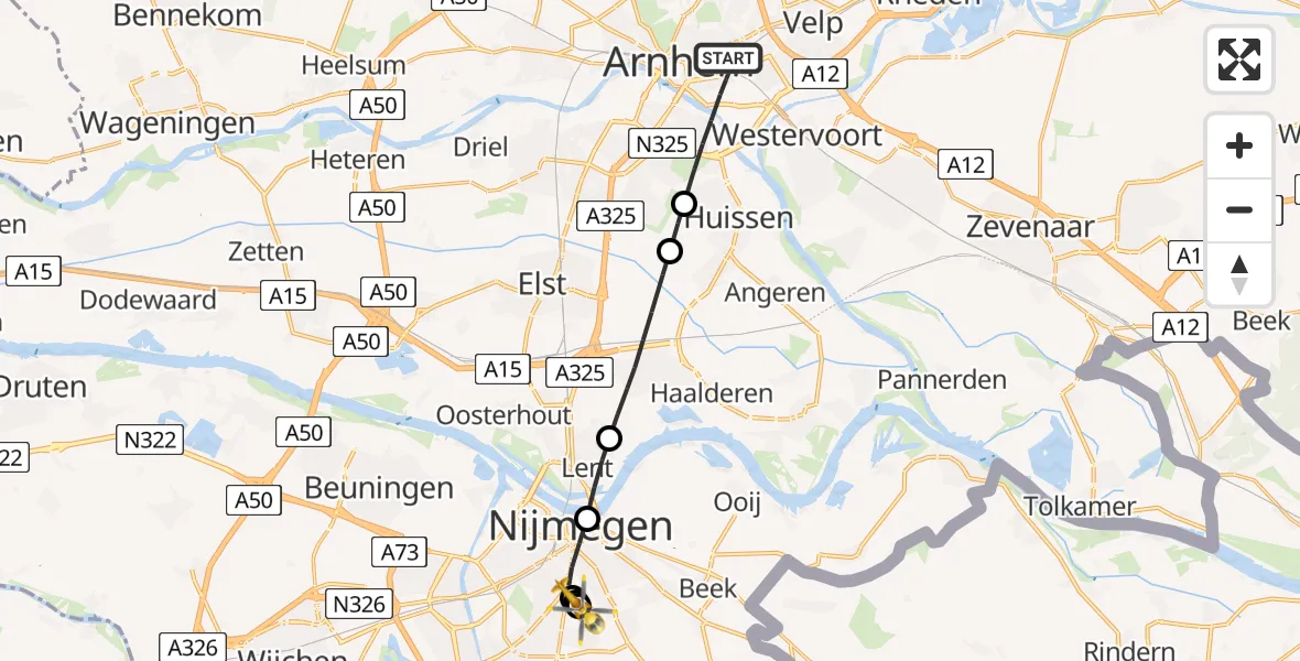 Vluchtroute Traumahelikopter Arnhem - Radboud University Medical Center Heliport, 26 juni 2026, 12:37