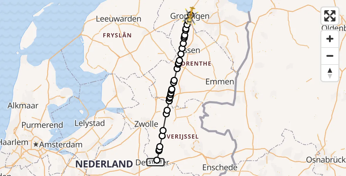 Vluchtroute Traumahelikopter Deventer - Universitair Medisch Centrum Groningen, 26 juni 2026, 12:42