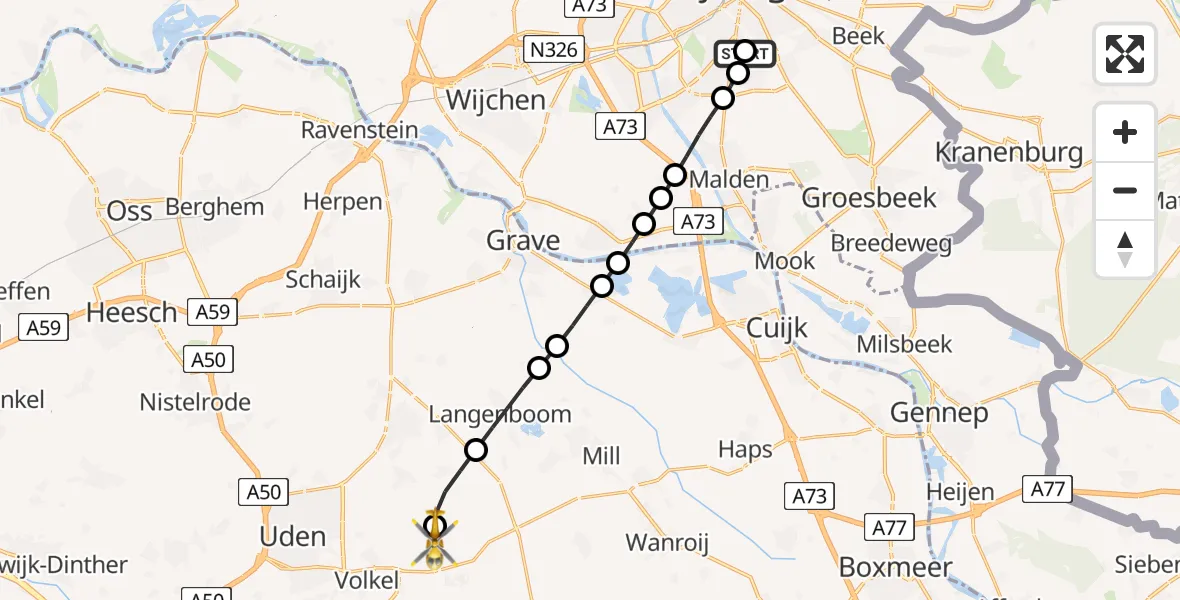 Vluchtroute Traumahelikopter Radboud Universitair Medisch Centrum - Vliegbasis Volkel, 26 juni 2026, 12:57