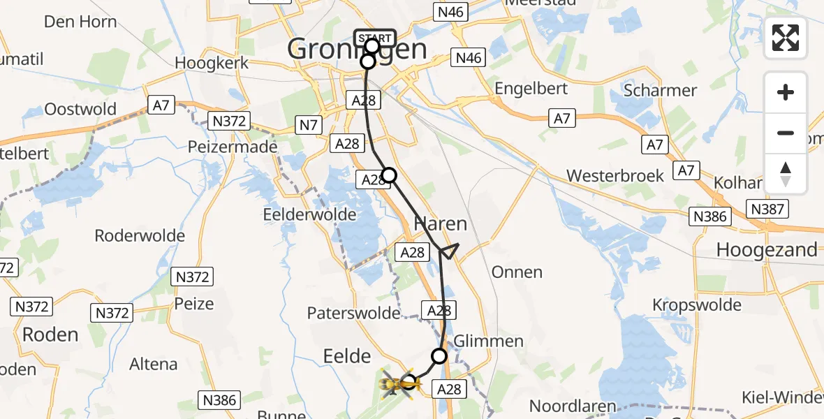 Vluchtroute Traumahelikopter Universitair Medisch Centrum Groningen - Groningen Airport Eelde, 26 juni 2026, 14:03