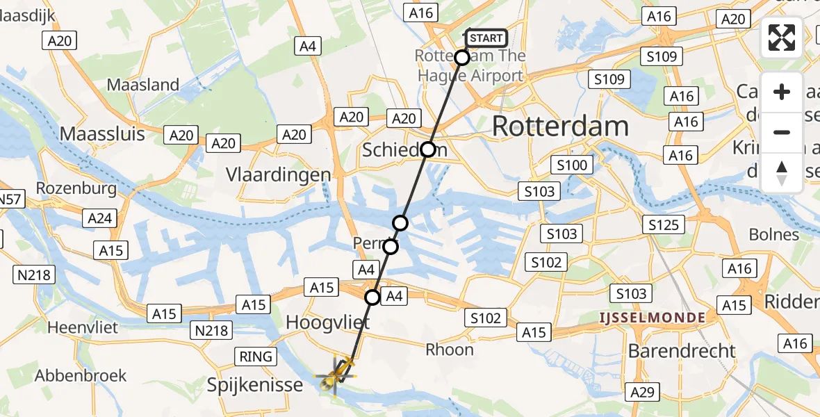 Vluchtroute Traumahelikopter Rotterdam The Hague Airport - Hoogvliet Rotterdam, 26 juni 2026, 14:26