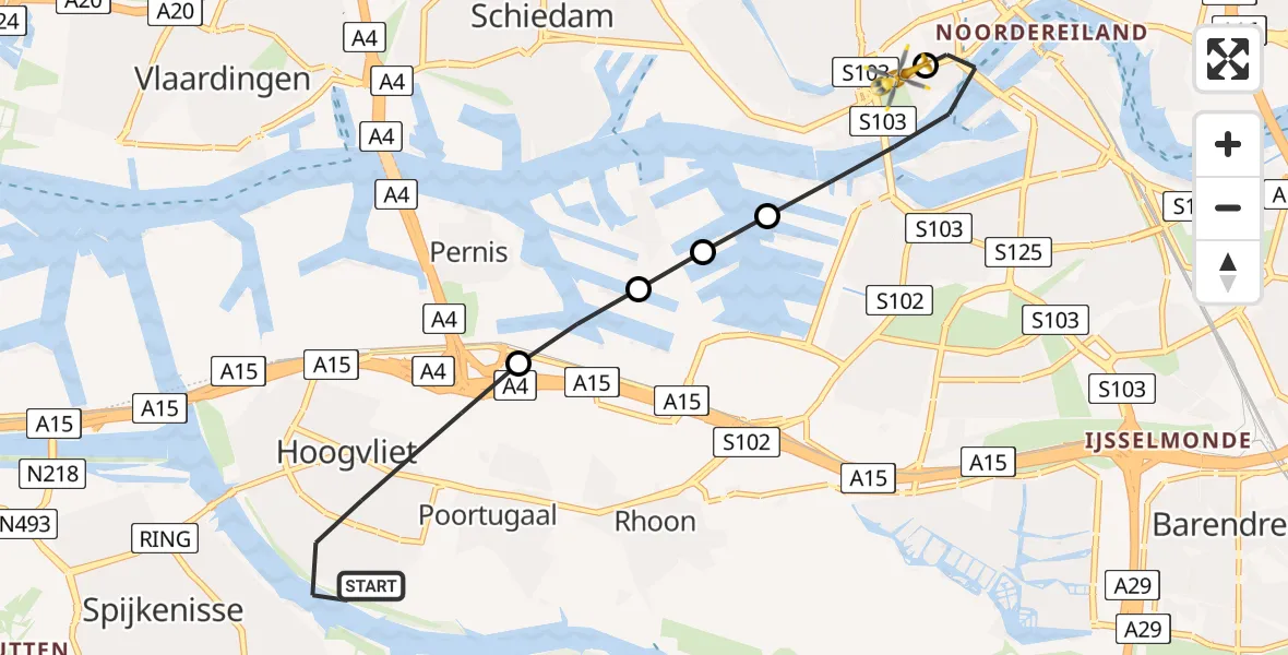 Vluchtroute Traumahelikopter Hoogvliet Rotterdam - Erasmus Medisch Centrum Heliport, 26 juni 2026, 15:02