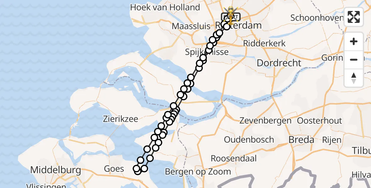 Vluchtroute Traumahelikopter Rotterdam The Hague Airport - Rotterdam The Hague Airport, 26 juni 2026, 15:44