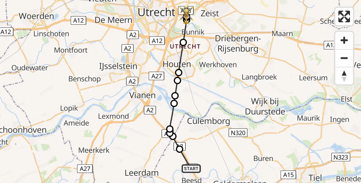 Vluchtroute Traumahelikopter Beesd - Universitair Medisch Centrum Utrecht, 26 juni 2026, 17:24