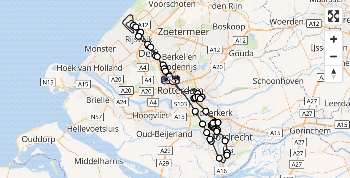 Vluchtroute Politiehelikopter Rotterdam The Hague Airport - Rotterdam The Hague Airport, 26 juni 2026, 17:37