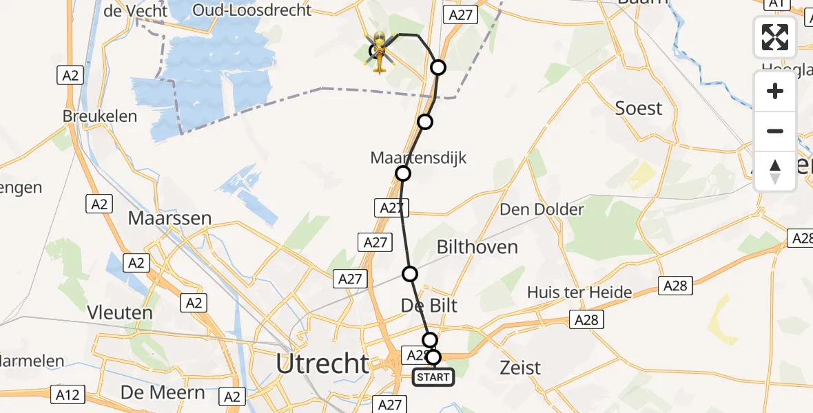 Vluchtroute Traumahelikopter Universitair Medisch Centrum Utrecht - Vliegveld Hilversum, 26 juni 2026, 17:57