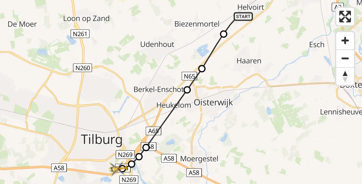 Vluchtroute Traumahelikopter Helvoirt - St. Elisabeth Hospital Heliport, 26 juni 2026, 18:05