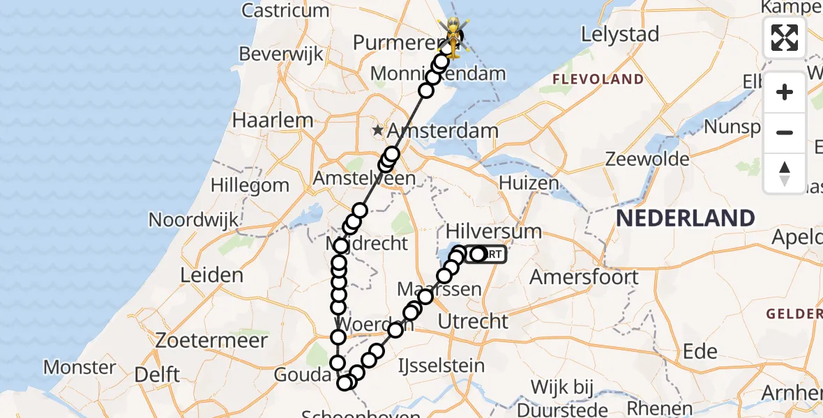 Vluchtroute Traumahelikopter Vliegveld Hilversum - Volendam, 26 juni 2026, 18:16