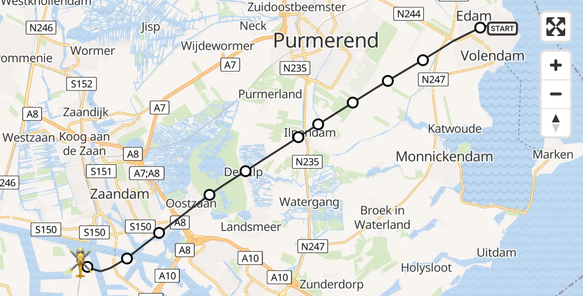Vluchtroute Traumahelikopter Volendam - Amsterdam Heliport, 26 juni 2026, 19:10