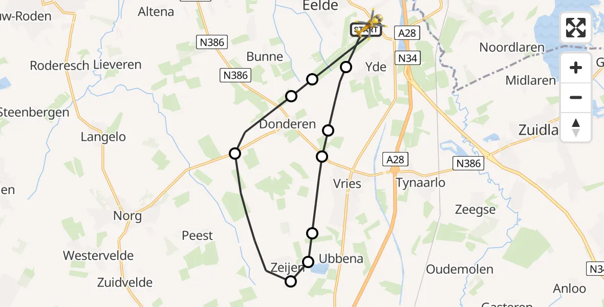 Vluchtroute Traumahelikopter Groningen Airport Eelde - Groningen Airport Eelde, 26 juni 2026, 19:21