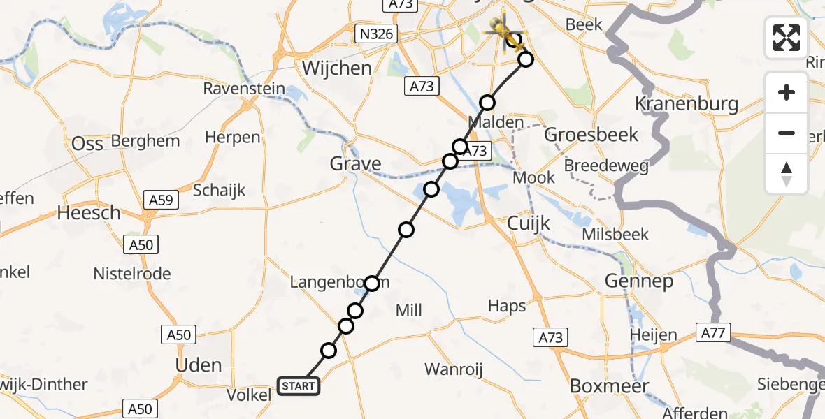 Vluchtroute Traumahelikopter Vliegbasis Volkel - Radboud University Medical Center Heliport, 26 juni 2026, 19:27