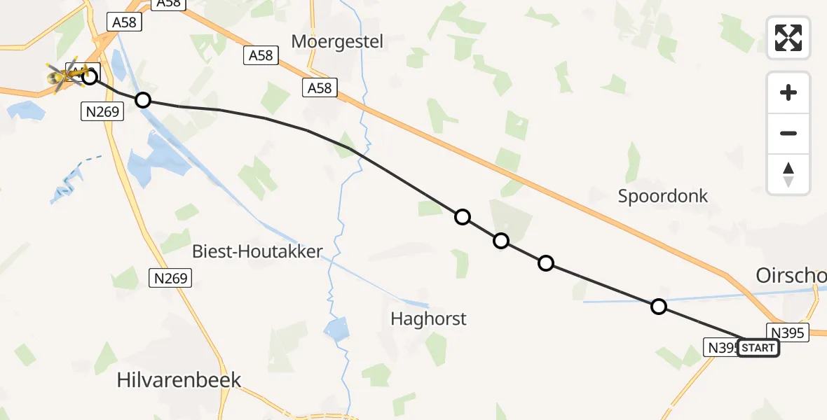 Vluchtroute Traumahelikopter Oirschot - St. Elisabeth Hospital Heliport, 26 juni 2026, 20:11