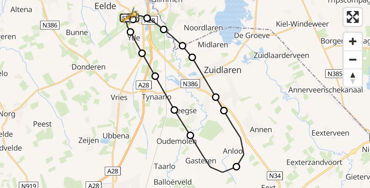 Vluchtroute Traumahelikopter Groningen Airport Eelde - Groningen Airport Eelde, 26 juni 2026, 20:34