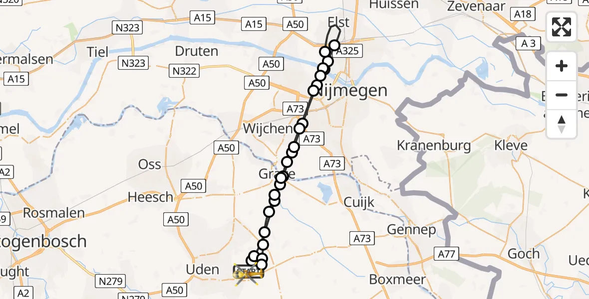 Vluchtroute Traumahelikopter Vliegbasis Volkel - Vliegbasis Volkel, 26 juni 2026, 21:02