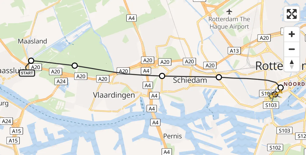 Vluchtroute Traumahelikopter Maassluis - Leids Universitair Medisch Centrum (LUMC), 27 juni 2026, 00:05