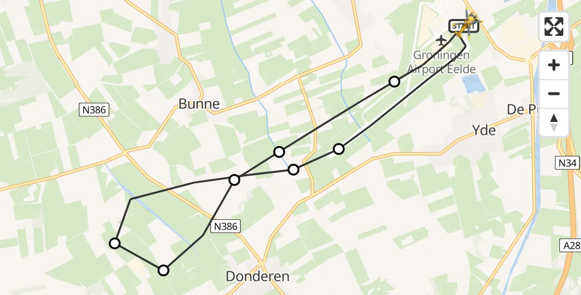 Vluchtroute Traumahelikopter Groningen Airport Eelde - Groningen Airport Eelde, 27 juni 2026, 00:59