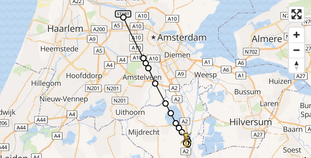 Vluchtroute Traumahelikopter Amsterdam Heliport - Nieuwer Ter Aa, 27 juni 2026, 01:38
