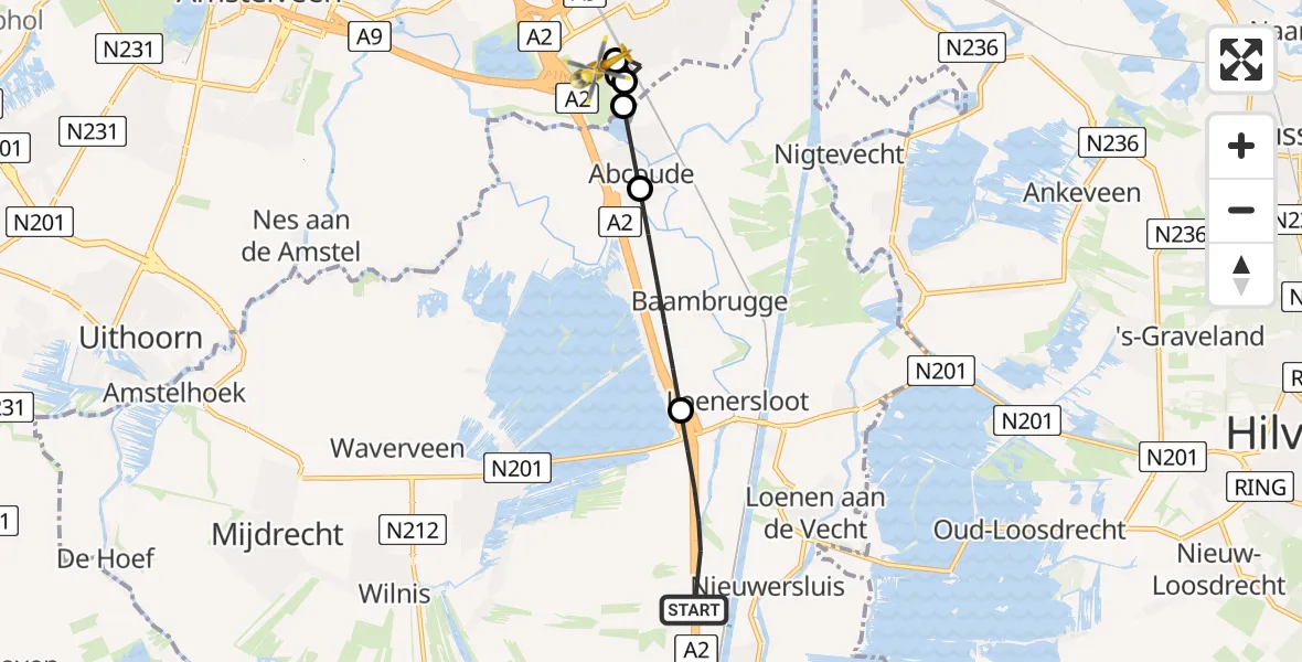 Vluchtroute Traumahelikopter Nieuwer Ter Aa - Amsterdam UMC Helipad, 27 juni 2026, 02:08