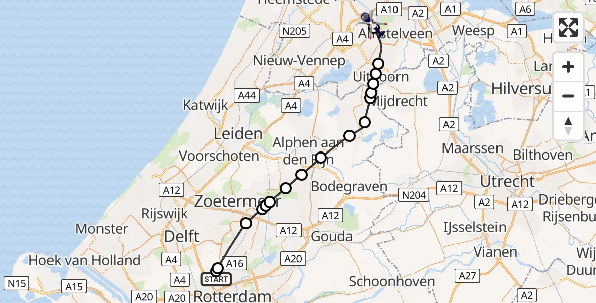 Vluchtroute Politiehelikopter Rotterdam The Hague Airport - Amsterdam Vliegveld Schiphol, 27 juni 2026, 05:55