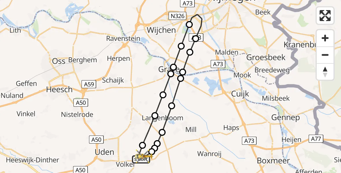 Vluchtroute Traumahelikopter Vliegbasis Volkel - Vliegbasis Volkel, 27 juni 2026, 05:58