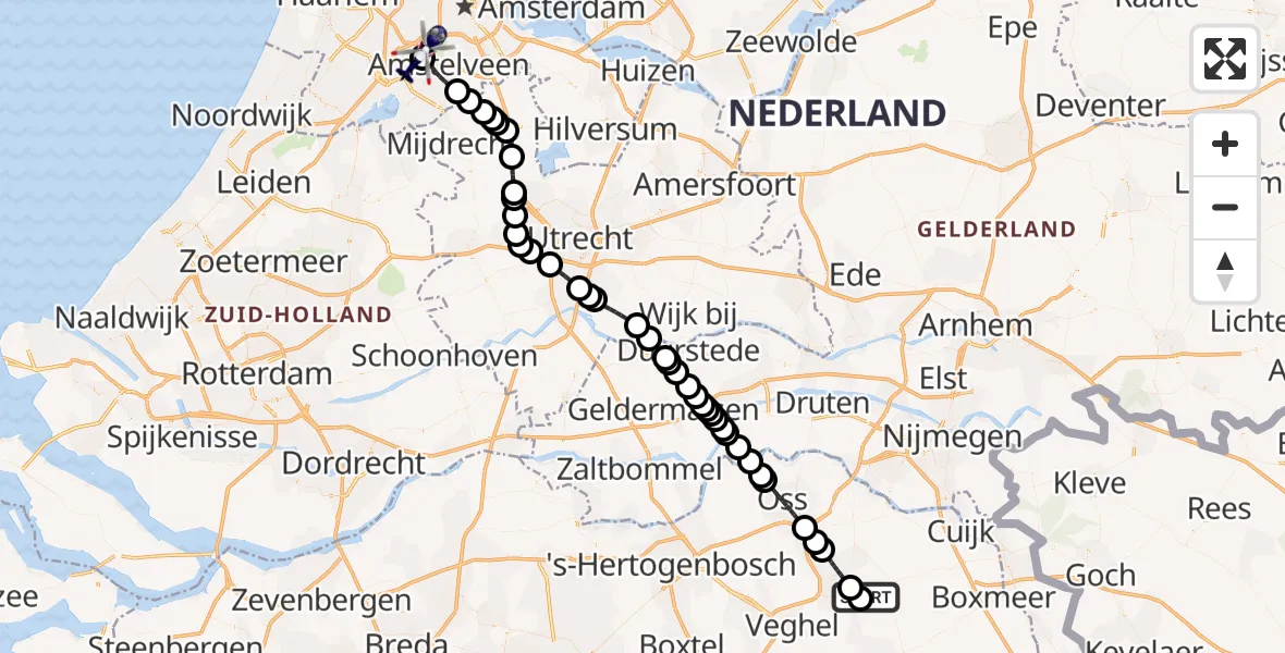 Vluchtroute Politiehelikopter Vliegbasis Volkel - Amsterdam Vliegveld Schiphol, 27 juni 2026, 05:59
