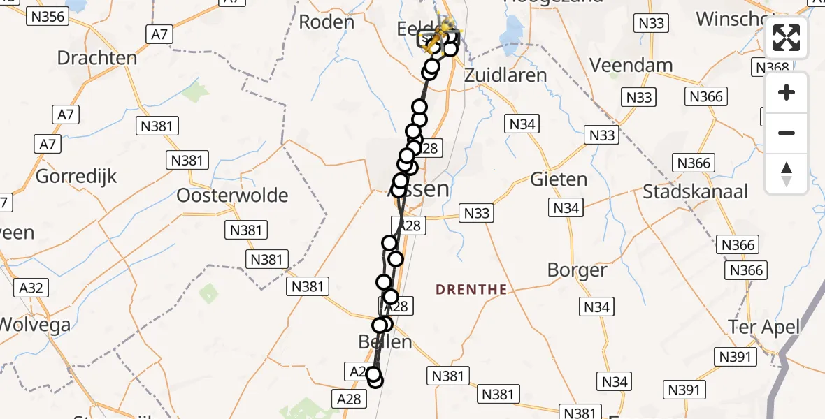 Vluchtroute Traumahelikopter Groningen Airport Eelde - Groningen Airport Eelde, 27 juni 2026, 07:09