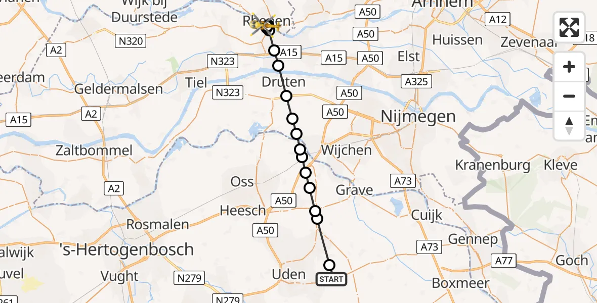 Vluchtroute Traumahelikopter Vliegbasis Volkel - Rhenen, 27 juni 2026, 07:24