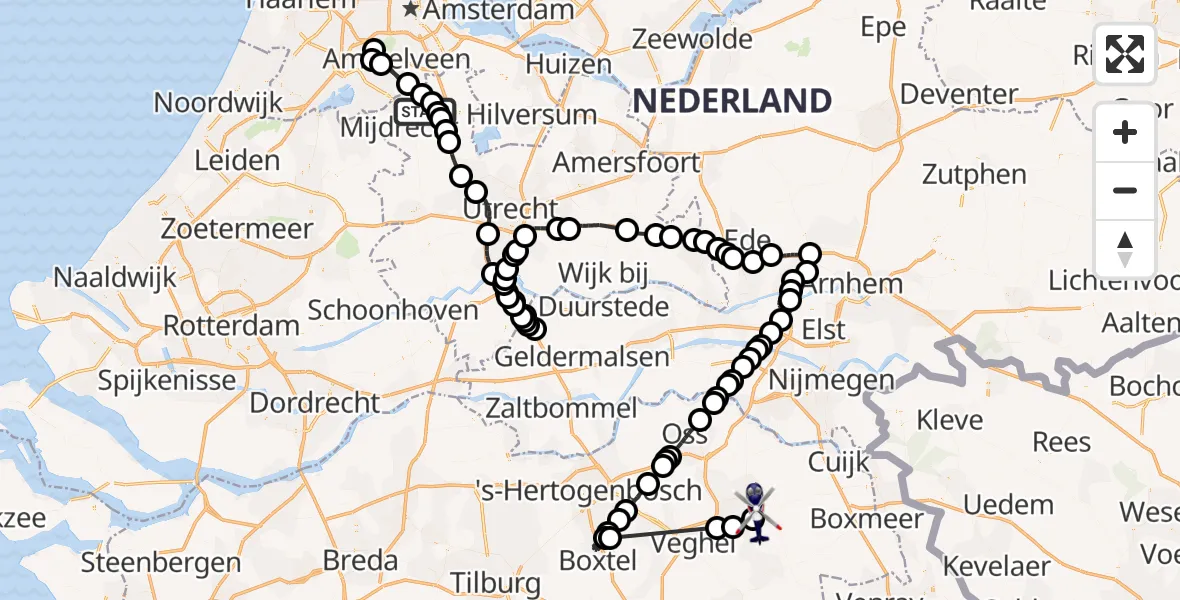 Vluchtroute Politiehelikopter Noordplas - Vliegbasis Volkel, 27 juni 2026, 07:37