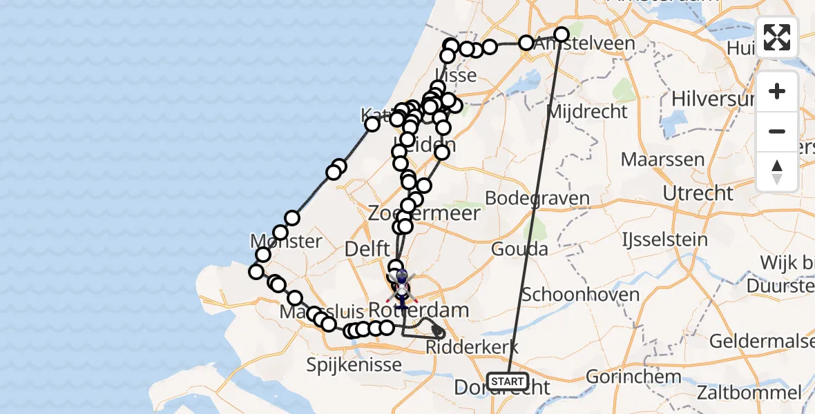 Vluchtroute Politiehelikopter Papendrecht - Rotterdam The Hague Airport, 27 juni 2026, 07:39