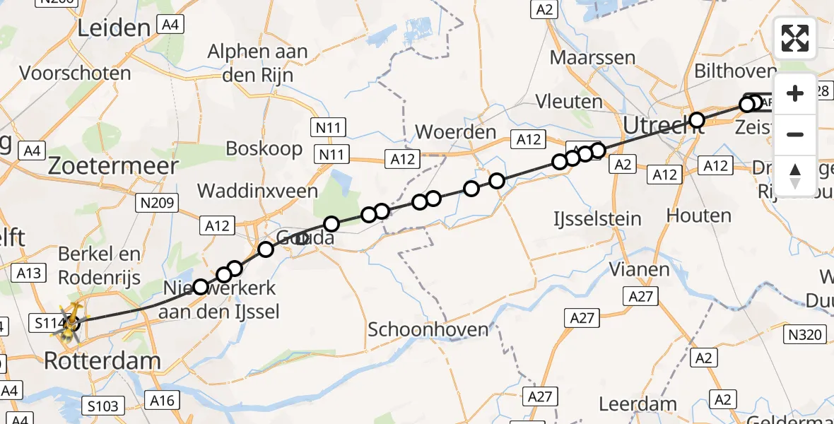 Vluchtroute Traumahelikopter Bosch en Duin - Rotterdam The Hague Airport, 27 juni 2026, 08:11