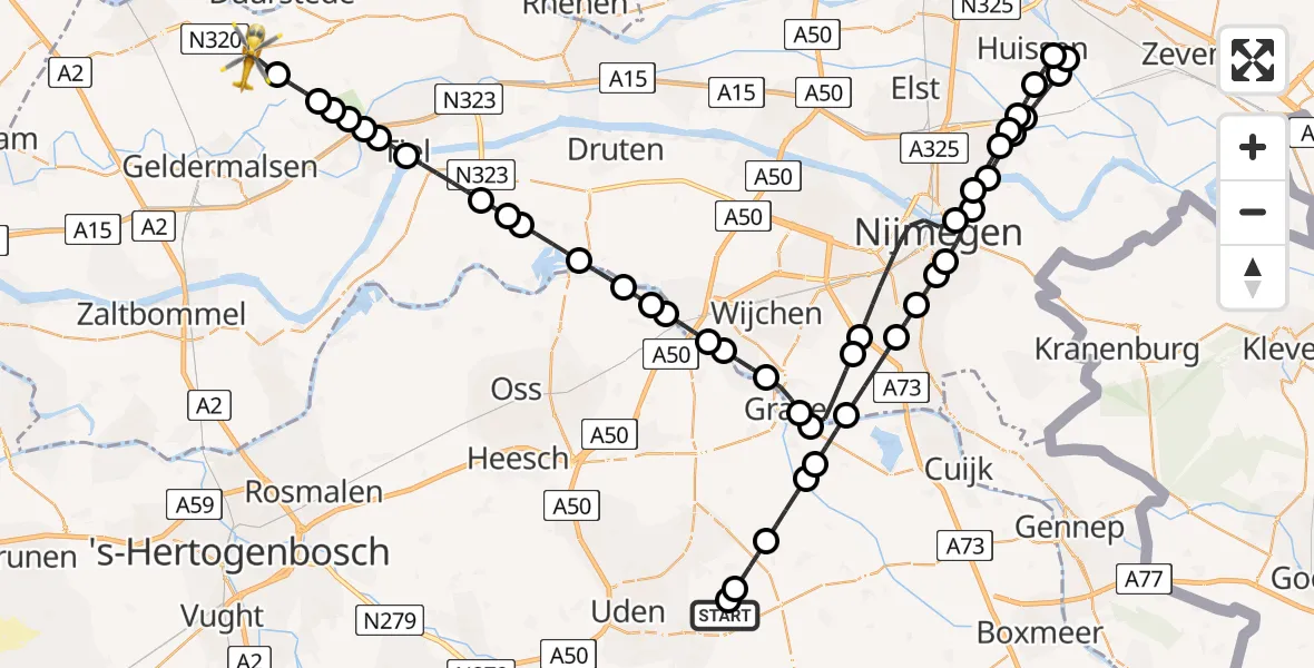 Vluchtroute Traumahelikopter Vliegbasis Volkel - Asch, 27 juni 2026, 09:46