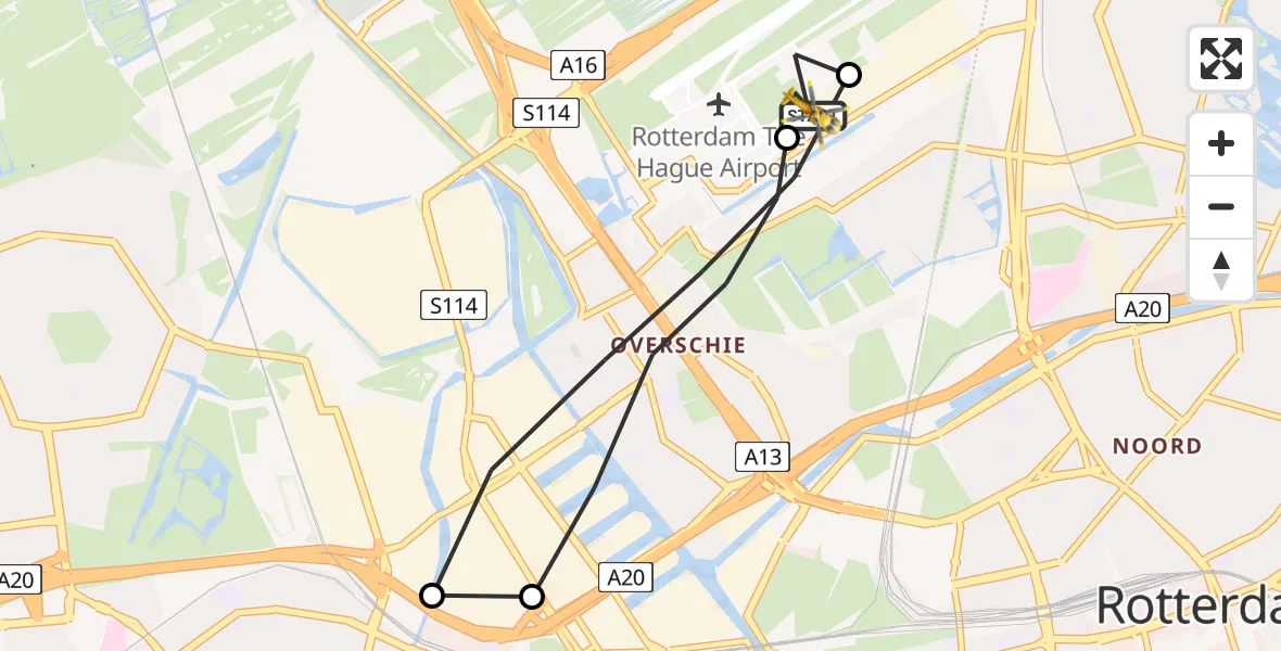 Vluchtroute Traumahelikopter Rotterdam The Hague Airport - Rotterdam The Hague Airport, 27 juni 2026, 10:15