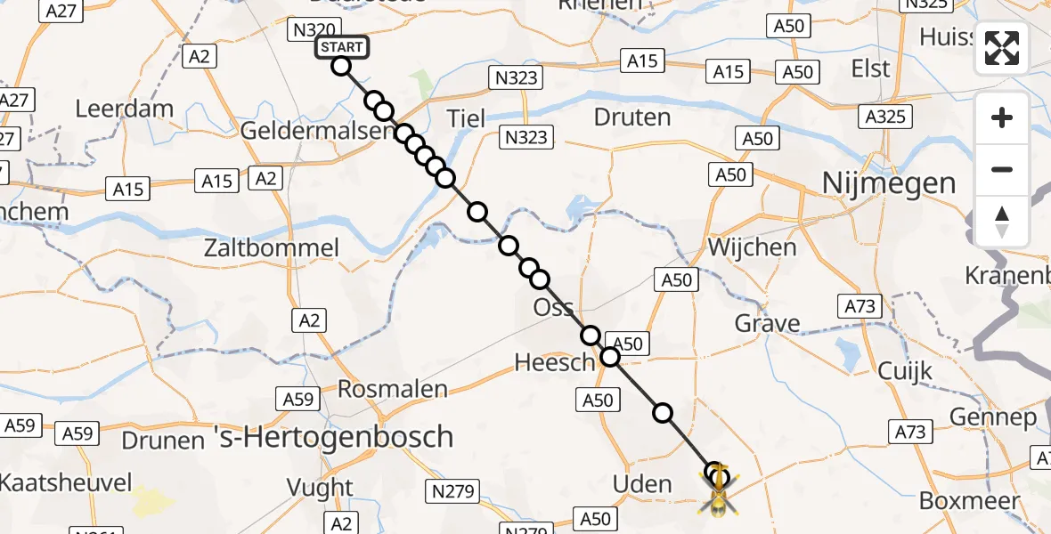 Vluchtroute Traumahelikopter Asch - Vliegbasis Volkel, 27 juni 2026, 10:41