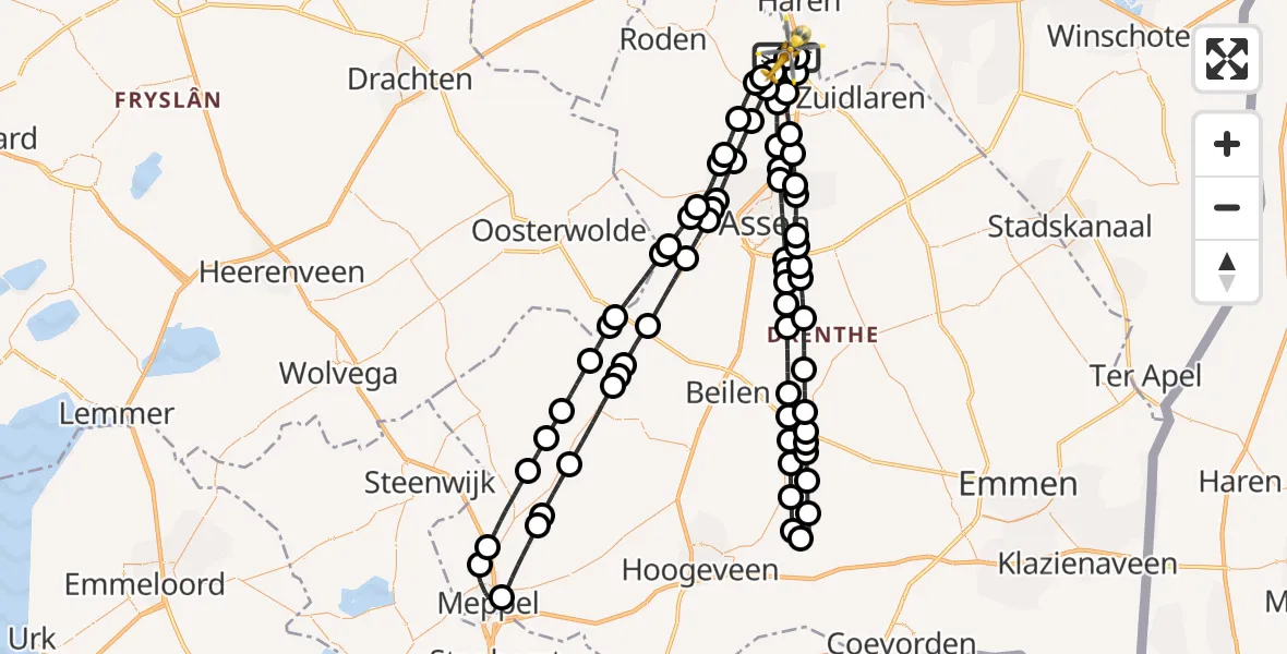 Vluchtroute Traumahelikopter Groningen Airport Eelde - Groningen Airport Eelde, 27 juni 2026, 11:19