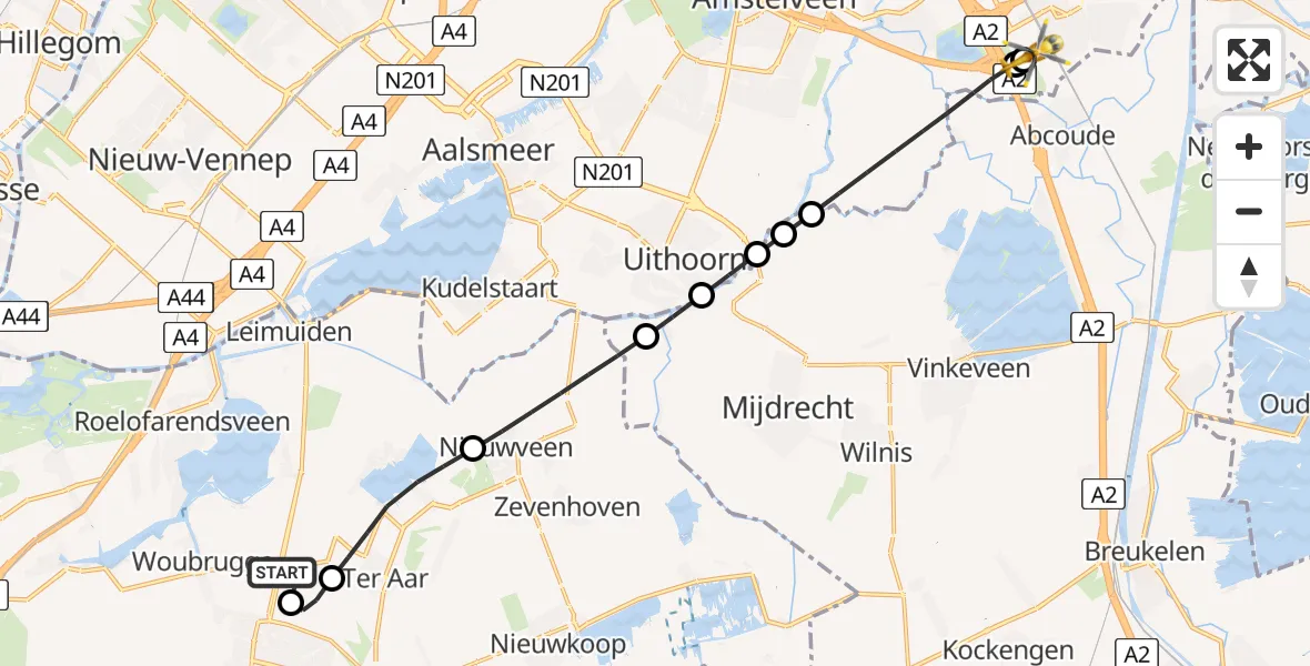 Vluchtroute Traumahelikopter Woubrugge - Amsterdam UMC Helipad, 27 juni 2026, 12:38