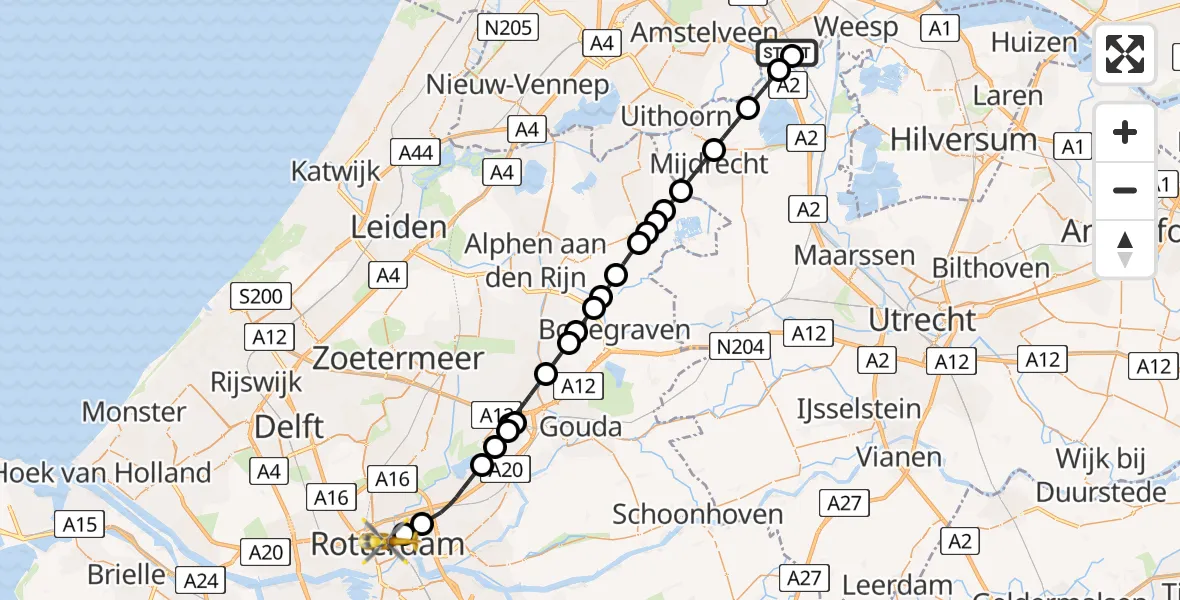 Vluchtroute Traumahelikopter Amsterdam UMC Helipad - Rotterdam, 27 juni 2026, 13:04