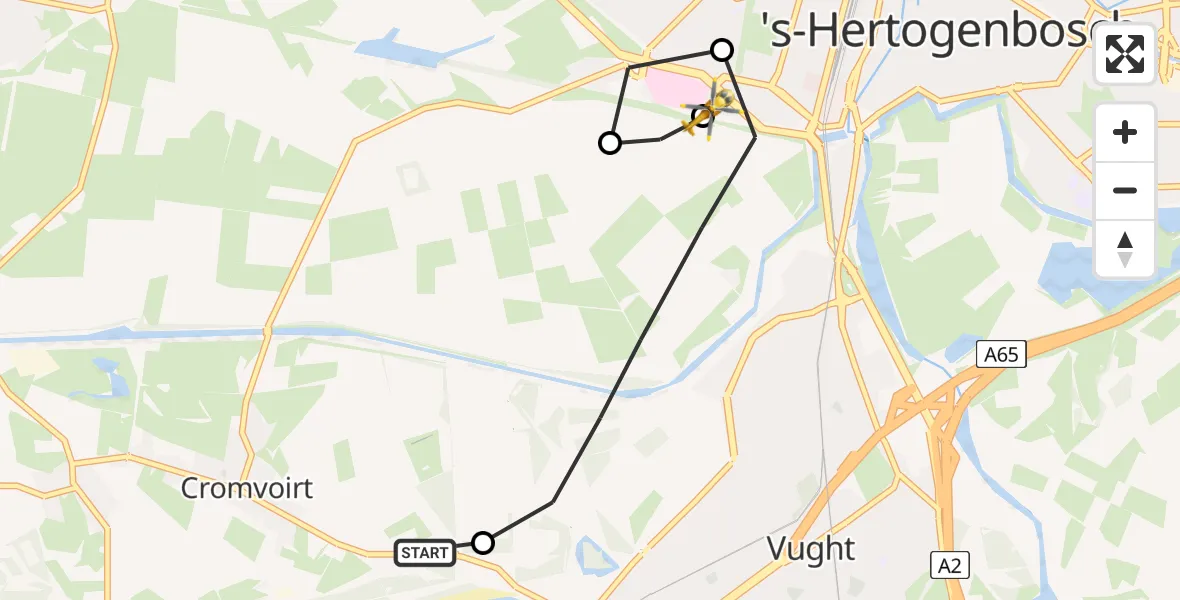 Vluchtroute Traumahelikopter Cromvoirt - 's-Hertogenbosch, 27 juni 2026, 13:35