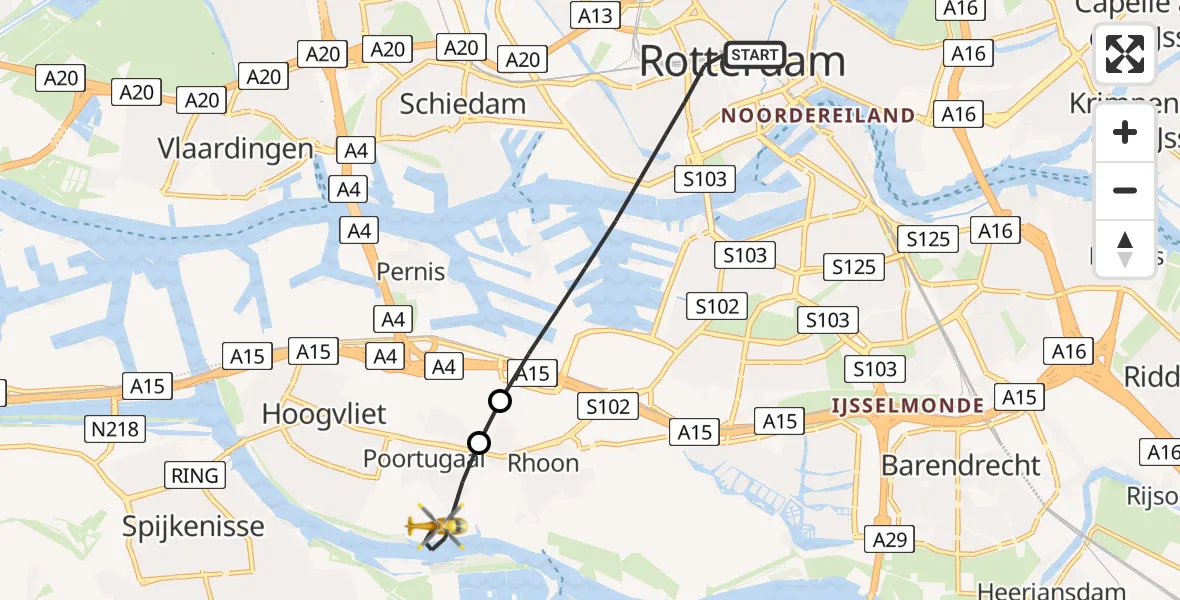 Vluchtroute Traumahelikopter Rotterdam - Poortugaal, 27 juni 2026, 13:43