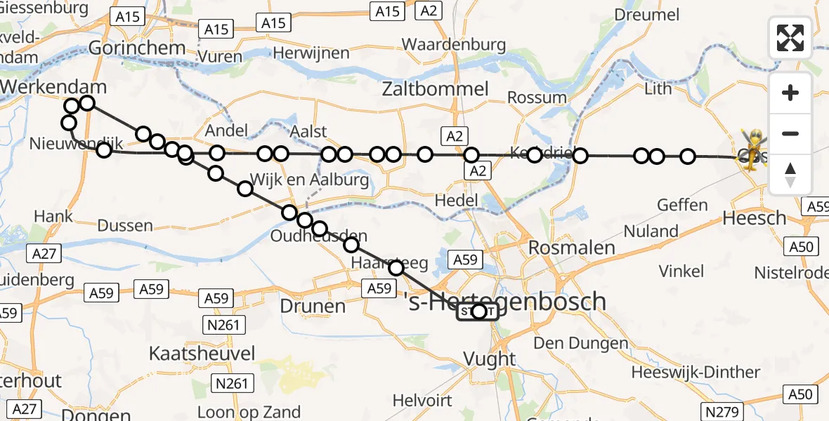 Vluchtroute Traumahelikopter 's-Hertogenbosch - Oss, 27 juni 2026, 13:51