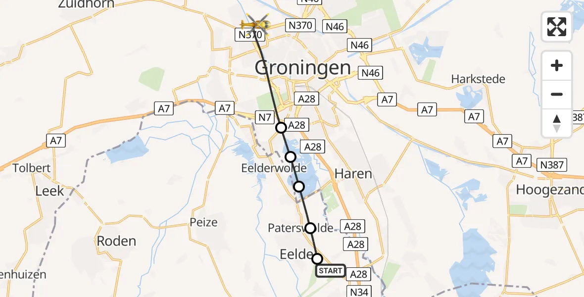 Vluchtroute Traumahelikopter Groningen Airport Eelde - Groningen, 27 juni 2026, 14:01