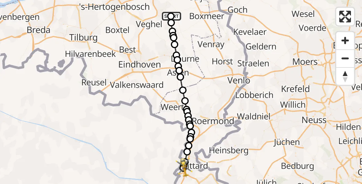 Vluchtroute Traumahelikopter Vliegbasis Volkel - Geleen, 27 juni 2026, 14:05