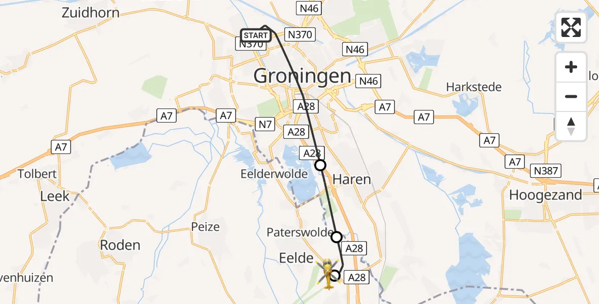 Vluchtroute Traumahelikopter Groningen - Groningen Airport Eelde, 27 juni 2026, 14:23