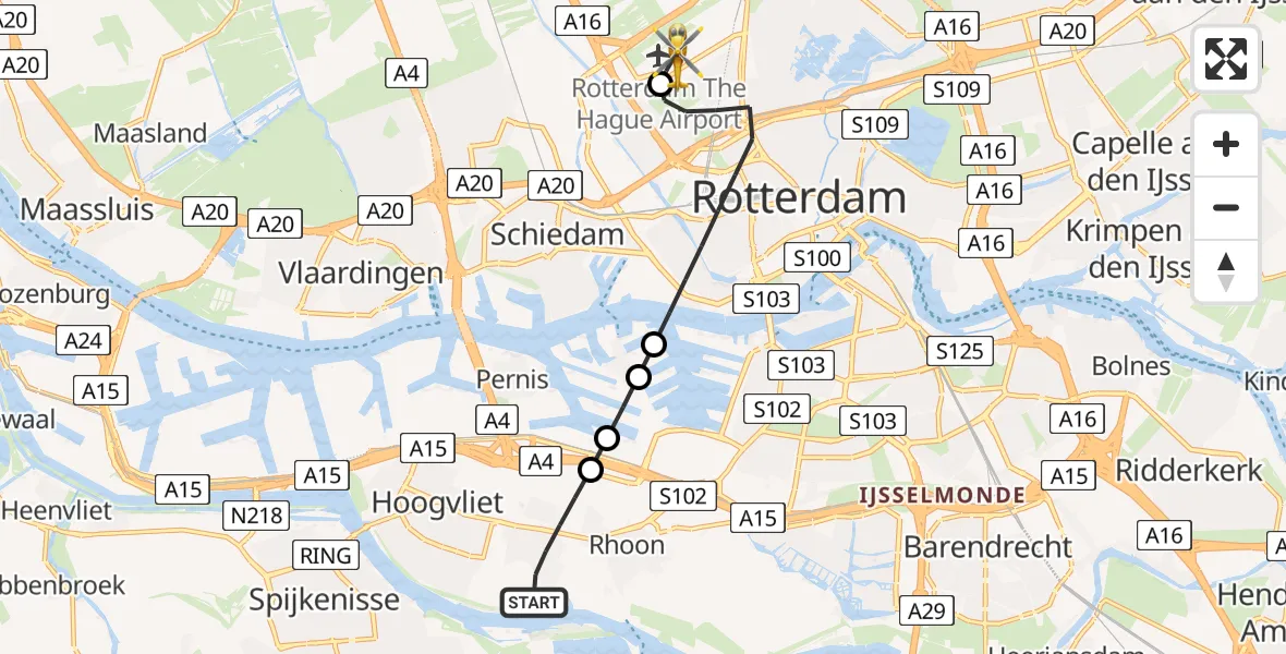 Vluchtroute Traumahelikopter Poortugaal - Rotterdam The Hague Airport, 27 juni 2026, 14:24