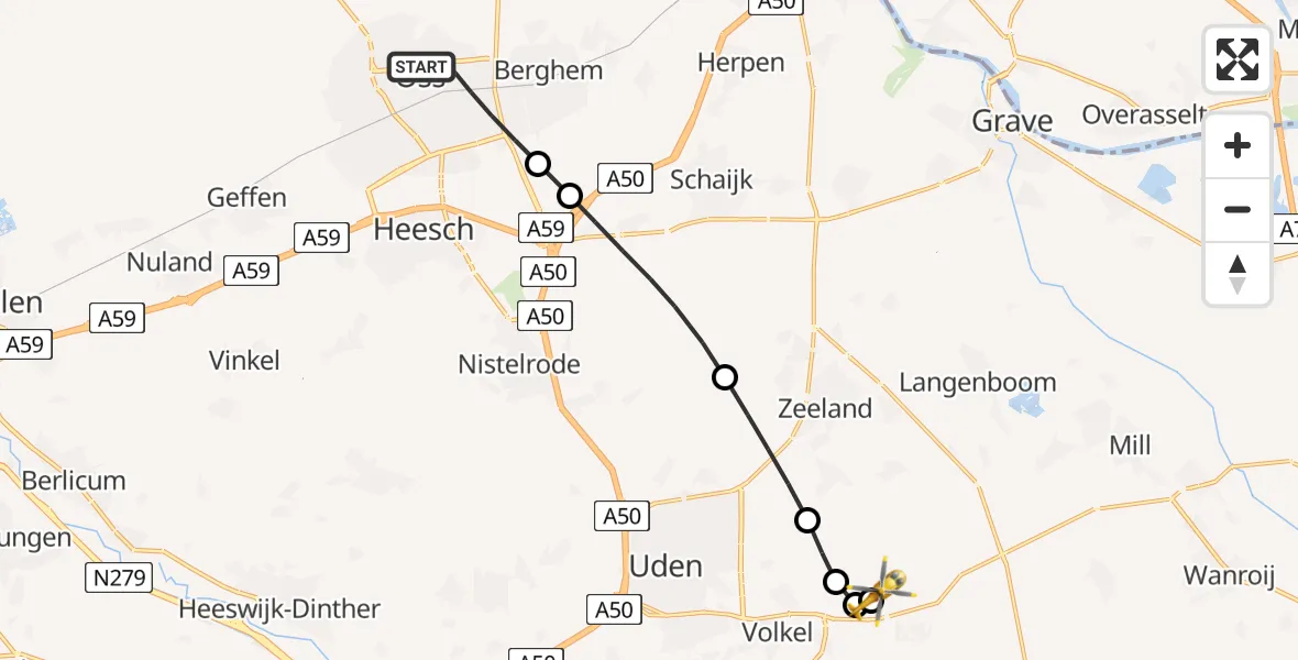 Vluchtroute Traumahelikopter Oss - Vliegbasis Volkel, 27 juni 2026, 14:40