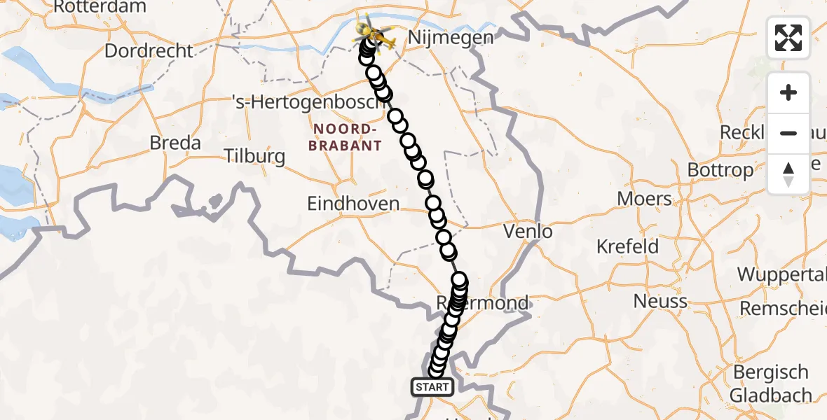 Vluchtroute Traumahelikopter Geleen - Altforst, 27 juni 2026, 14:40